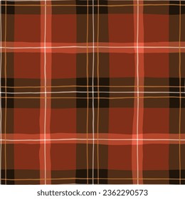 Festive Hand-Drawn Checked Vector Seamless Pattern. Classic Style with Watercolor Effect. Christmas Tartan Plaid.