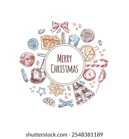 Festive hand-drawn christmas desserts and treats illustration