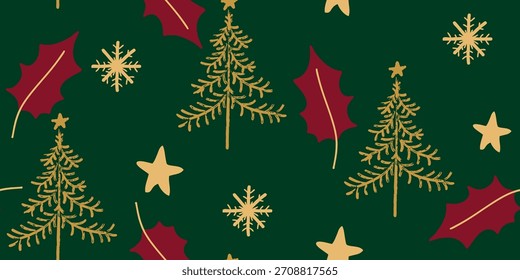 Elementos festivos de Navidades dibujadas a mano sobre textura verde