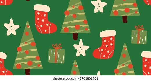 Patrón sin fisuras de Elementos de Navidades dibujadas a mano festivas