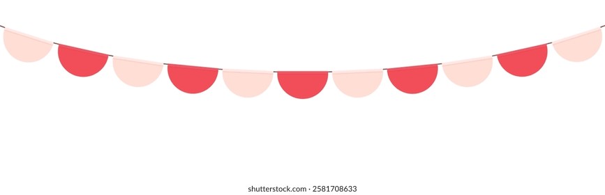 Festive hanging decoration, garland in the form of pink semicircle for valentine's day card or poster.