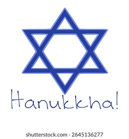 Ilustração vetor de Chanucá festiva com uma Estrela de Davi em tons de azul, acompanhada de uma saudação manuscrita de Chanucá!.