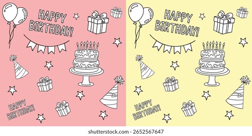 Festivo Feliz Aniversário Design Com Bolo, Balões E Presentes