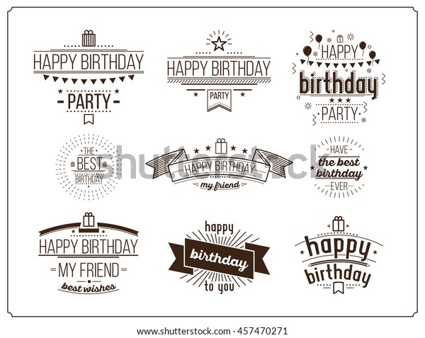 Festive Happy Birthday Monochrome Set Modern Stock Vector (Royalty Free ...