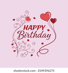 Festive "Happy Birthday" typography vector artwork adorned with colorful love hearts, perfect for celebration-themed designs and decor.