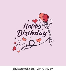 Festive "Happy Birthday" typography vector artwork adorned with colorful love hearts, perfect for celebration-themed designs and decor.