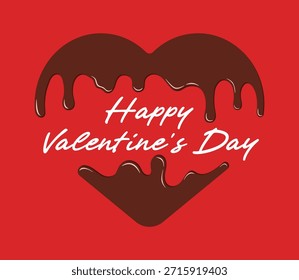 Vector festivo feliz del día de San Valentín con un corazón rojo goteando con chocolate derretido rico. Perfecto para tarjetas de felicitación románticas, menús de postres, anuncios navideños y promociones en redes sociales.