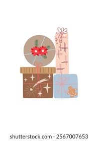 A festive heap of beautifully wrapped presents with decorative bows, creating a joyful holiday atmosphere for seasonal projects