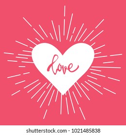Festive heart in flat design. Vector illustration. Heart with Happy Valentine's day text
