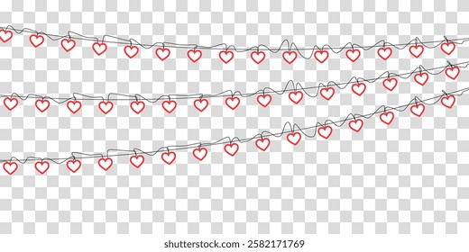 Festive heart garland featuring red paper hearts on a string, combining mixed textures of glitter and plain materials. A perfect Valentine’s Day decoration for romantic events, wedding celebrations