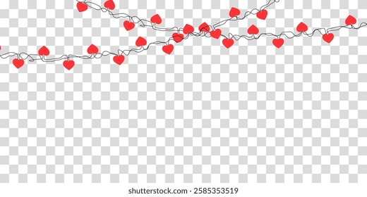 Festive heart garland featuring red paper hearts on a string, combining mixed textures of glitter and plain materials. A perfect Valentine’s Day decoration for romantic events, wedding celebrations