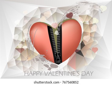 festive heartt con zipper on abstract grunge background