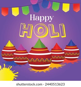 A festive Holi banner with bold colors and dynamic compositions, optimized for social media posts to spark excitement and anticipation for the upcoming celebration.