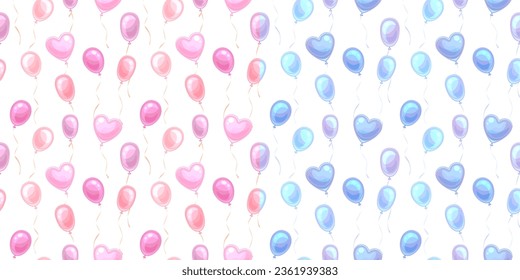 Festive holiday balloon seamless pattern gift pink blue flat. Greeting card background birthday party event design winner wrapping website ads discount holiday christmas valentine cute gender wrap