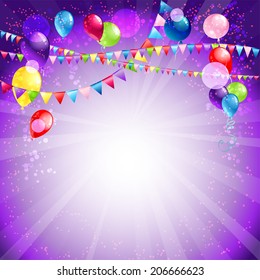 Festive holiday balloons and confetti. Place for text