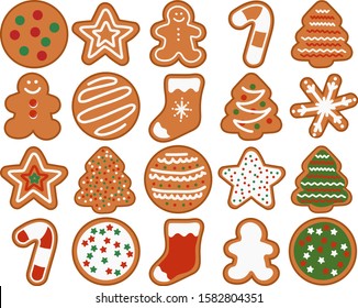 Festive holiday gingerbread cookie clip art set.