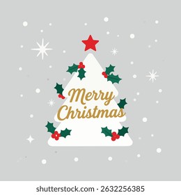 A festive holiday graphic featuring a stylized Christmas tree with text vector illustration.