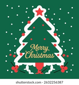 A festive holiday graphic featuring a stylized Christmas tree with text vector illustration.