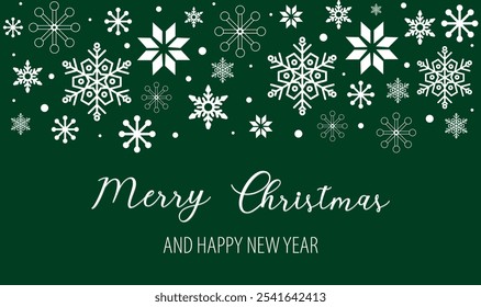 Festive holiday greeting card design featuring snowflakes and a cheerful message for Christmas and New Year celebrations