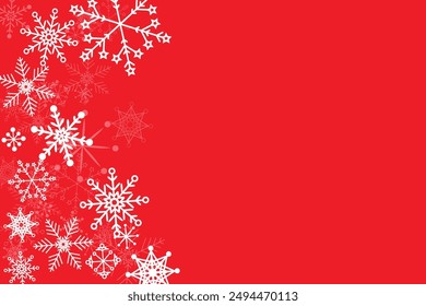 Festive holiday greeting card featuring delicate white snowflakes vibrant red background Perfect for spreading Christmas cheer sending warm wishes Joyful happy New Year Copy space Xmas design Border