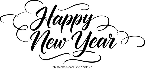 A festive holiday greeting featuring elegant black calligraphy on a white background
