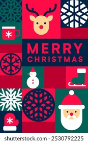 Festive Holiday Icon Collage with Christmas Symbols and Greeting Vector Illustration