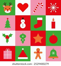 Festive Holiday Icon Set – Christmas Symbols in a Colorful Grid. Perfect for holiday-themed projects, cards, websites, and digital designs