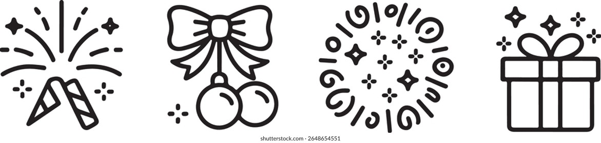 Festive Holiday Icons A Cheerful Collection of Celebratory Designs for Christmas and New Year's Greetings and Decorations