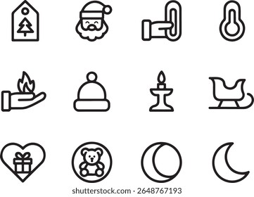 Festive Holiday Icons A Collection of Christmas and Winter Symbols Representing Celebrations and Seasonal Elements In Graphic Design