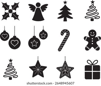 Festive Holiday Icons Galore Christmas Cheer and Merriment in Every Design Element A Black and White Celebration
