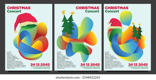  Festive Holiday Music Design: Guitar and Christmas Ornaments. abstract christmas music poster set teplate vector illustration.