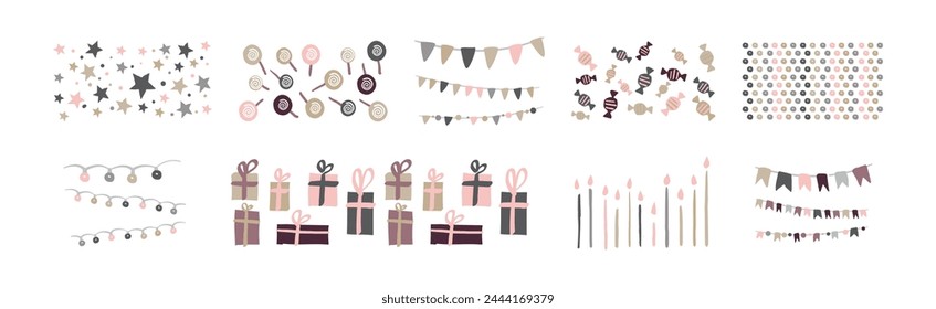 Festive Holiday Party Doodle Cute Element Vector Set