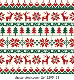 Festive Holiday Reindeer and Trees Pattern - Nordic Pixel Design