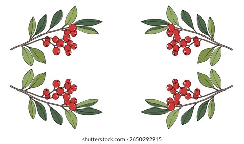 Festive Holiday Season Ornament with Red Berries and Green Leaves Design Background