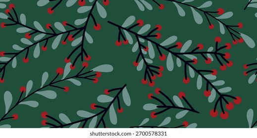 Festive Holly Berries and Leaves Pattern