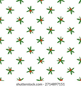Festive Holly Berry Seamless Pattern on white background