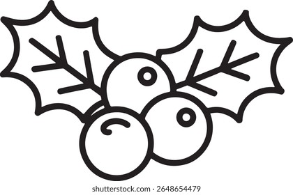 Festive Holly Berry Trio A Simple and Elegant Line Art Depiction of Christmas Cheer and Holiday Festivities