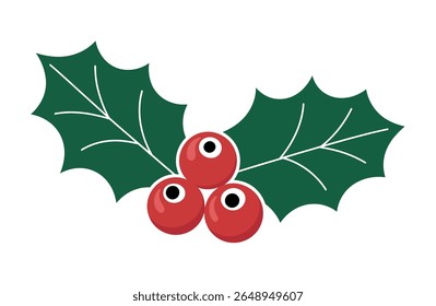 Festive Holly Branch with Red Berries, Perfect for Christmas Design