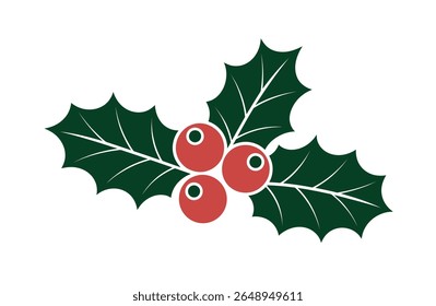 Festive Holly Branch with Red Berries, Perfect for Christmas Design