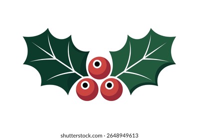Festive Holly Branch with Red Berries, Perfect for Christmas Design
