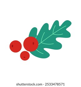 Festive Holly with Green Leaves. Hand Drawn Vector Illustration.