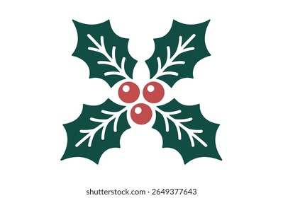 Festive Holly Icon with Red Berries for Holiday Design