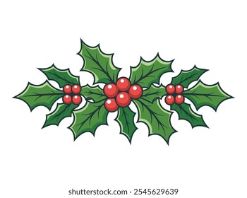 Festive Holly Leaves and Red Berries for Christmas Decoration	
