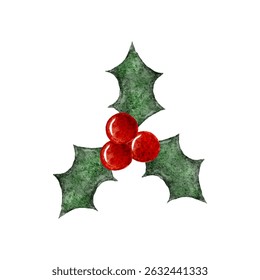 Festive holly leaves and red berries clipart design perfect for holiday projects. Vector illustration