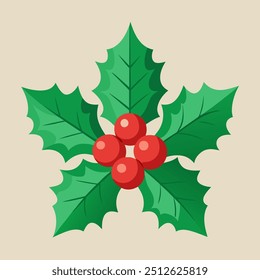 A festive holly with vibrant green leaves and bright red berries