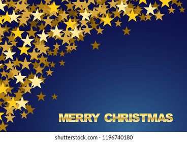 Festive horizontal Christmas background with copy space. Text and golden stars
