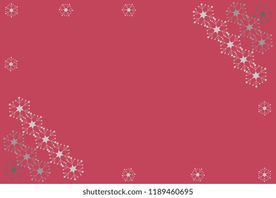 Festive horizontal Christmas background, hand drawn design with silver snowflakes on a dark pink background, copy space for your text. Vector illustration, a template for decorating a card or a laptop