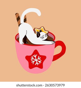 Festive Hot Cocoa Mug with Adorable Cat. Cozy Holiday Vibes