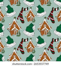 Festive Hot Drink and Holiday Gift Repeat Design. Seamless Christmas and Presents Pattern