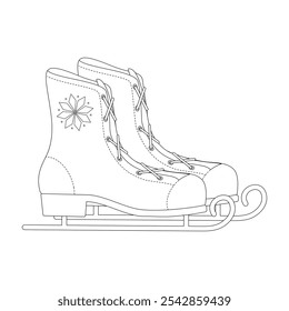 Festive ice skates coloring page, ideal for Christmas and New Years crafts. Perfect for kids and winter sports enthusiasts.